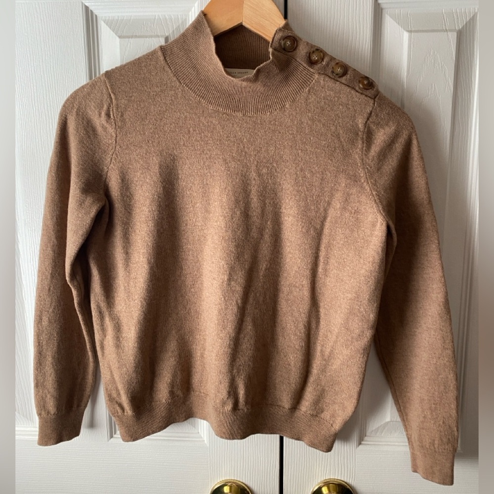 LA MAILLE SÉZANE Jacob Carmel 100% Merino Wool Button Detail Mock Neck Jumper S